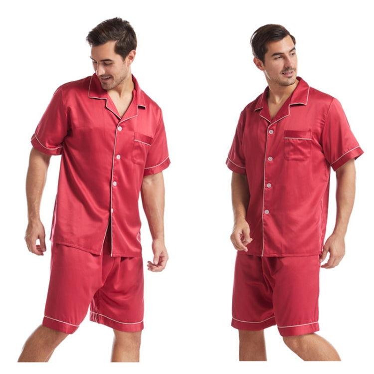Summer Men Lapel Solid Color Short Pajamas Set, Size: