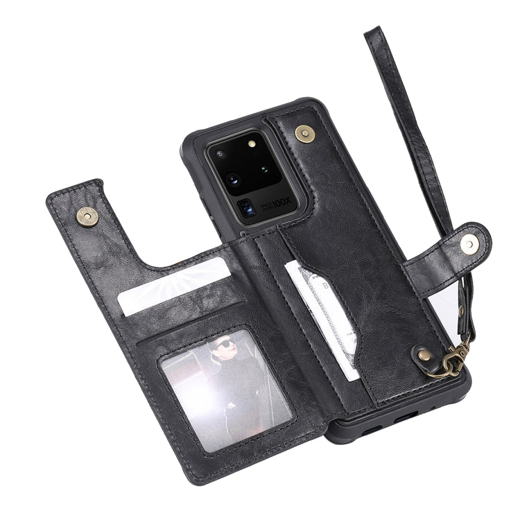 For Galaxy S20 Ultra Shockproof Horizontal Flip Protective Case with Holder & Card Slots & Wallet & Photo Frame & Short Lanyard
