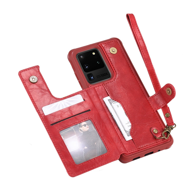 For Galaxy S20 Ultra Shockproof Horizontal Flip Protective Case with Holder & Card Slots & Wallet & Photo Frame & Short Lanyard