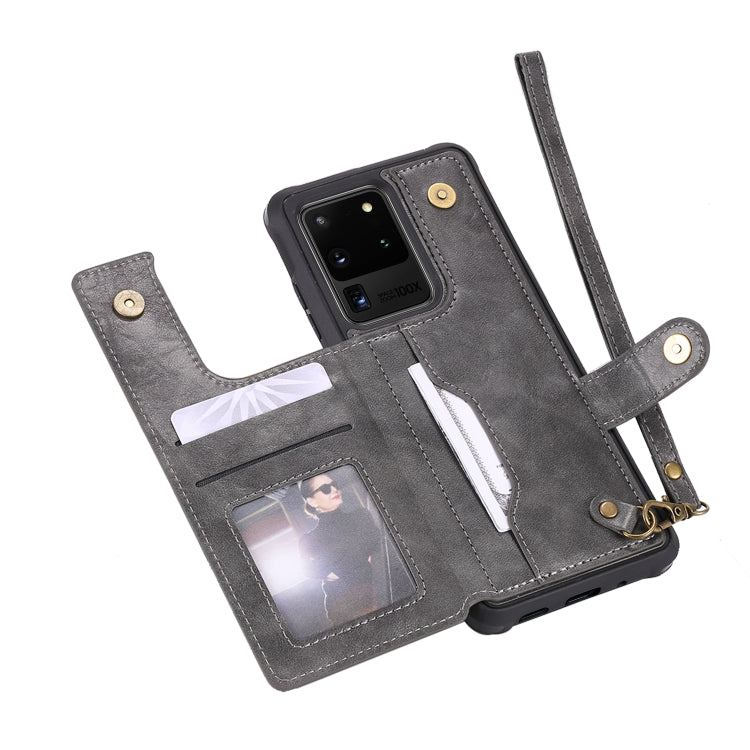 For Galaxy S20 Ultra Shockproof Horizontal Flip Protective Case with Holder & Card Slots & Wallet & Photo Frame & Short Lanyard