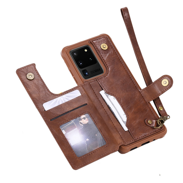 For Galaxy S20 Ultra Shockproof Horizontal Flip Protective Case with Holder & Card Slots & Wallet & Photo Frame & Short Lanyard