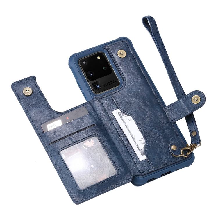 For Galaxy S20 Ultra Shockproof Horizontal Flip Protective Case with Holder & Card Slots & Wallet & Photo Frame & Short Lanyard