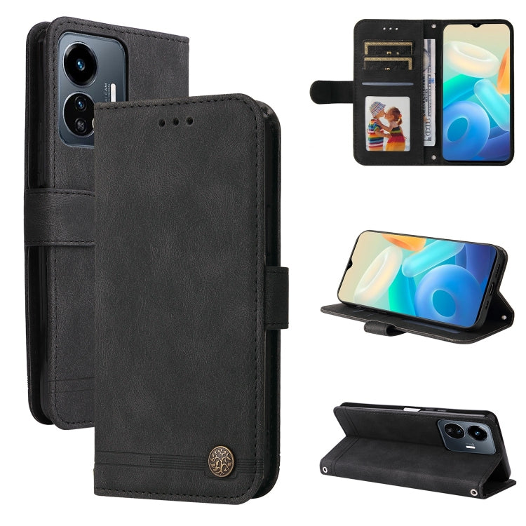 For vivo Y77 5G Skin Feel Life Tree Metal Button Leather Phone Case