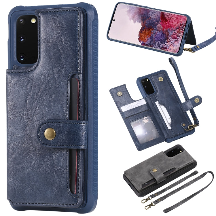 For Galaxy S20 Shockproof Horizontal Flip Protective Case with Holder & Card Slots & Wallet & Photo Frame & Short + Long Lanyard