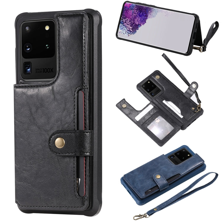 For Galaxy S20 Ultra Shockproof Horizontal Flip Protective Case with Holder & Card Slots & Wallet & Photo Frame & Short + Long Lanyard