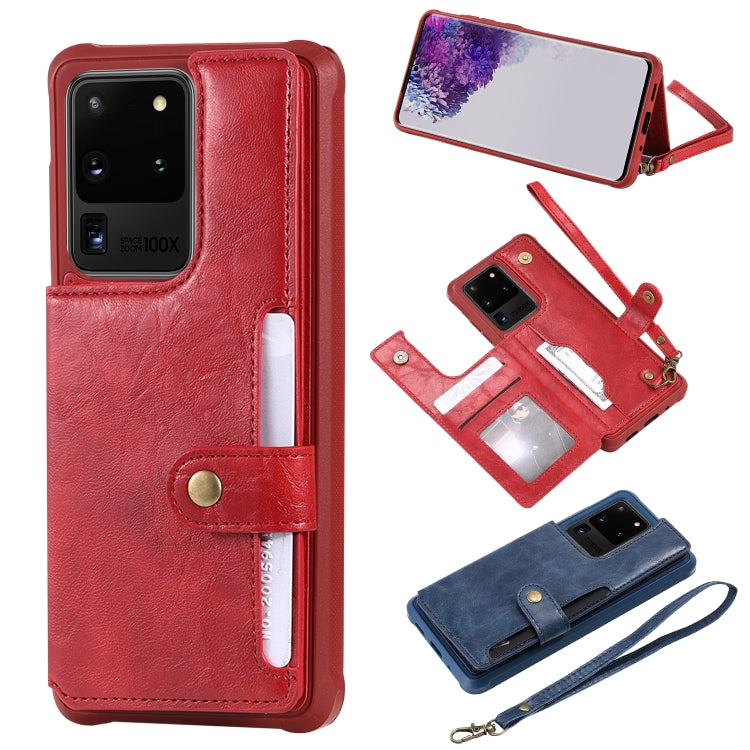 For Galaxy S20 Ultra Shockproof Horizontal Flip Protective Case with Holder & Card Slots & Wallet & Photo Frame & Short + Long Lanyard