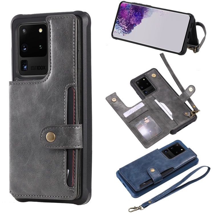 For Galaxy S20 Ultra Shockproof Horizontal Flip Protective Case with Holder & Card Slots & Wallet & Photo Frame & Short + Long Lanyard