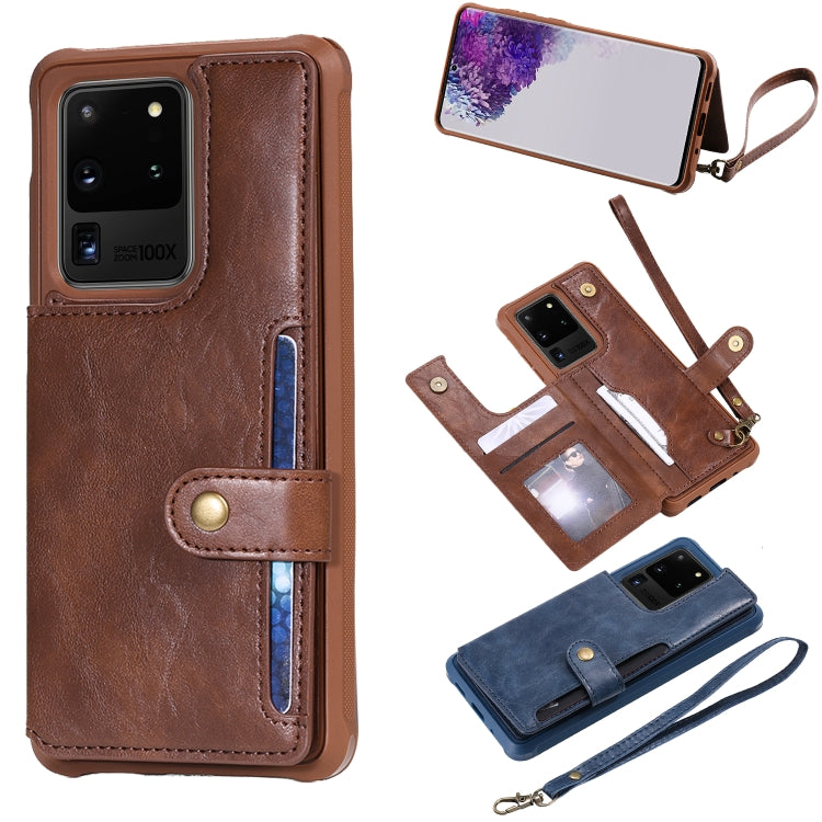 For Galaxy S20 Ultra Shockproof Horizontal Flip Protective Case with Holder & Card Slots & Wallet & Photo Frame & Short + Long Lanyard