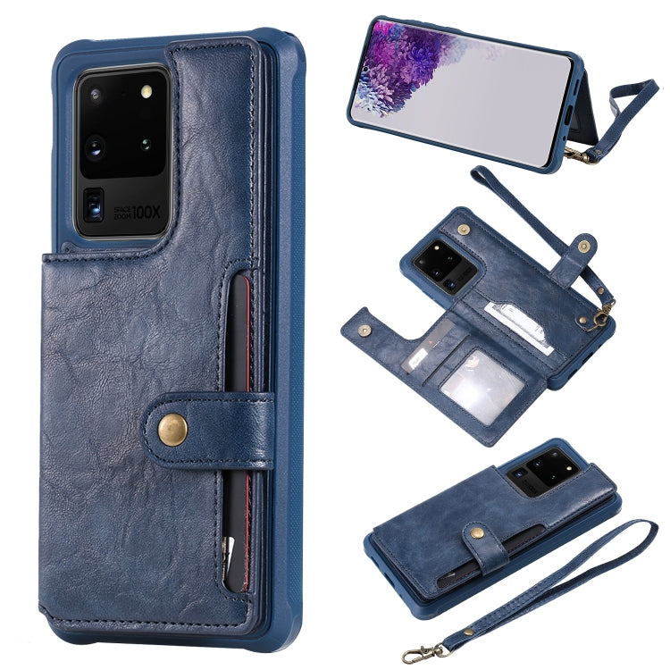 For Galaxy S20 Ultra Shockproof Horizontal Flip Protective Case with Holder & Card Slots & Wallet & Photo Frame & Short + Long Lanyard