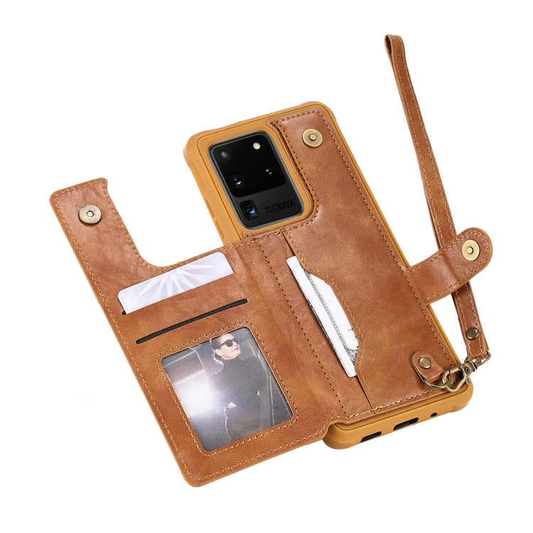 For Galaxy S20 Ultra Shockproof Horizontal Flip Protective Case with Holder & Card Slots & Wallet & Photo Frame & Short + Long Lanyard