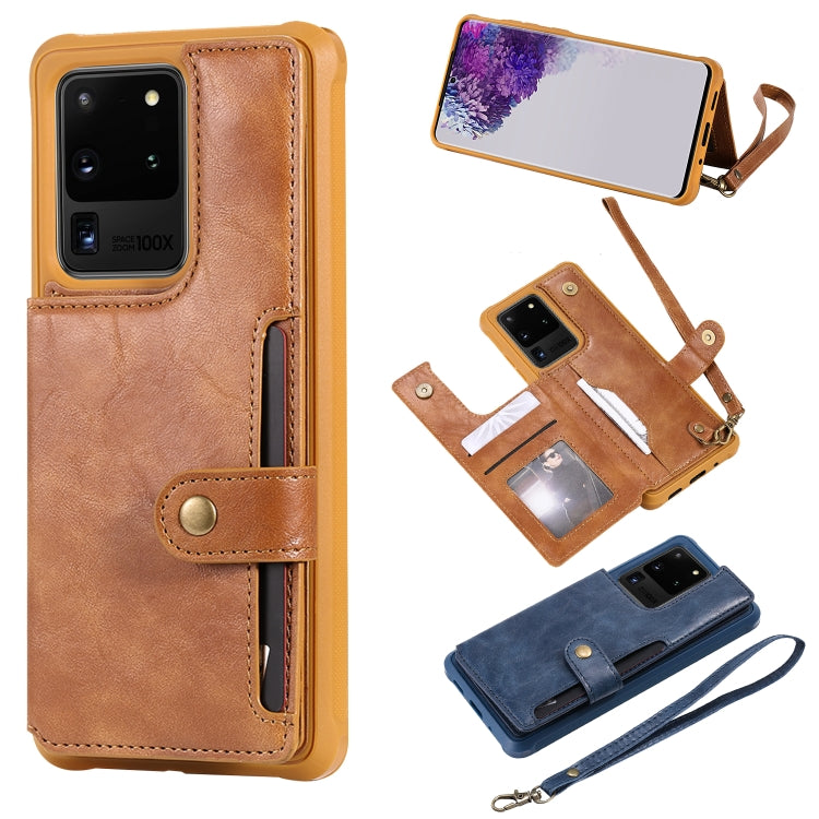 For Galaxy S20 Ultra Shockproof Horizontal Flip Protective Case with Holder & Card Slots & Wallet & Photo Frame & Short + Long Lanyard