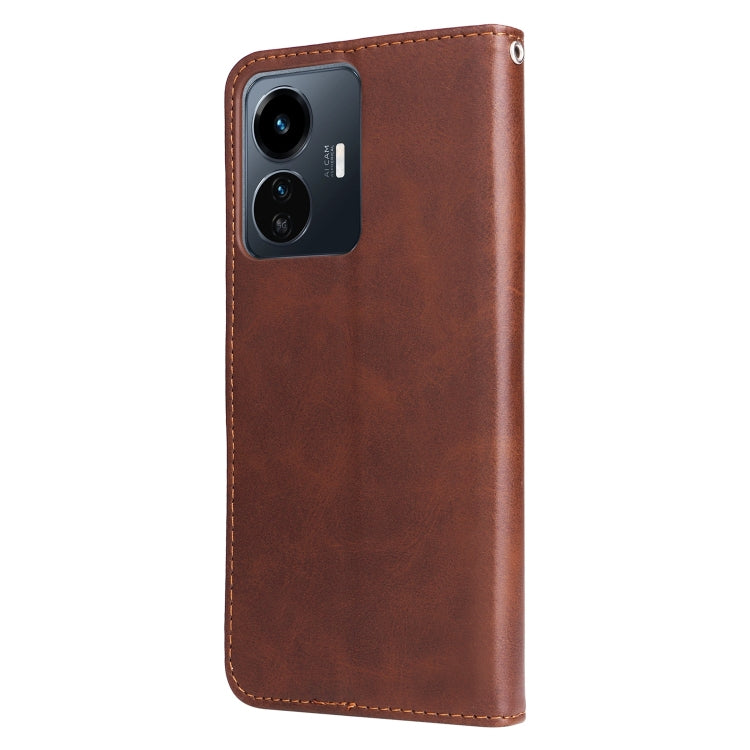 For vivo Y77 5G Calf Texture Zipper Leather Phone Case