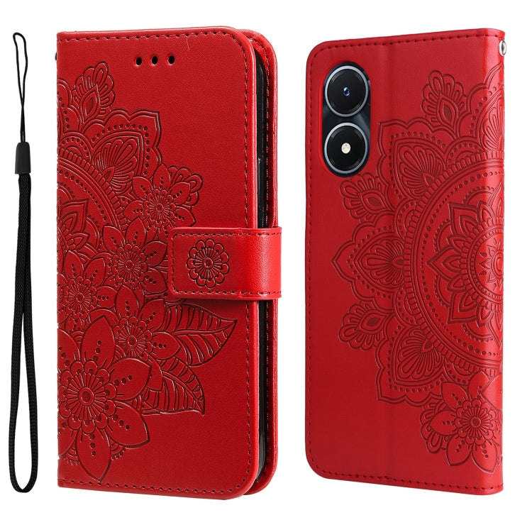 For vivo Y02s 7-petal Flowers Embossing Leather Phone Case