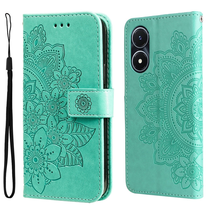 For vivo Y02s 7-petal Flowers Embossing Leather Phone Case