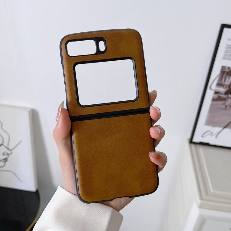 For Motorola Moto Razr 2022 Two-color Cowhide Texture Top-grain Leather Phone Case