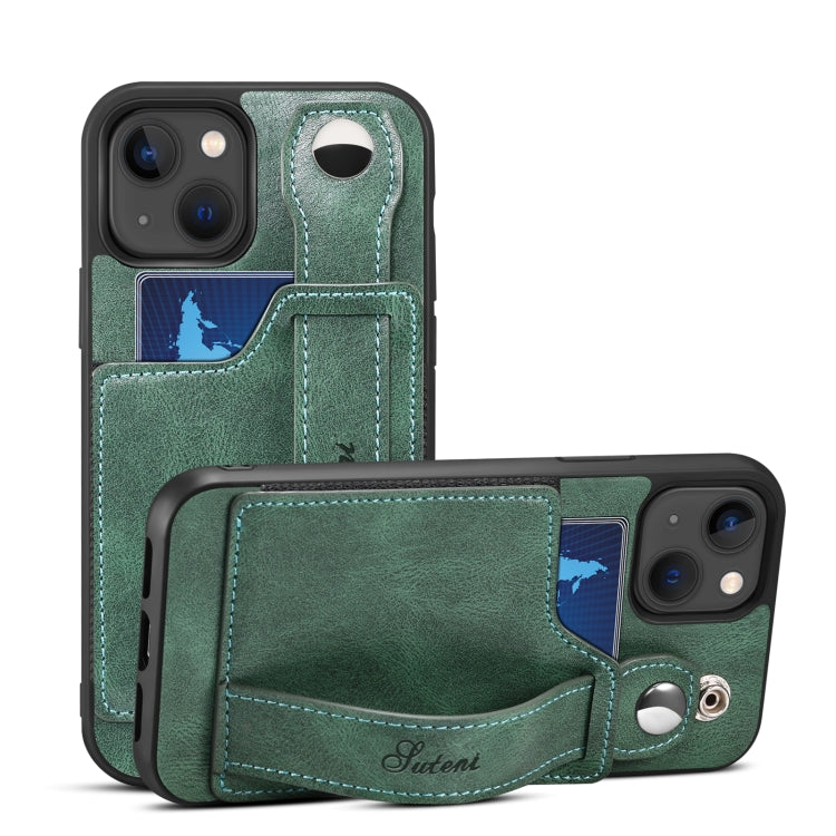 For iPhone 14 Suteni 215 Wrist Strap PU Phone Case