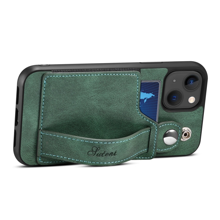 For iPhone 14 Suteni 215 Wrist Strap PU Phone Case