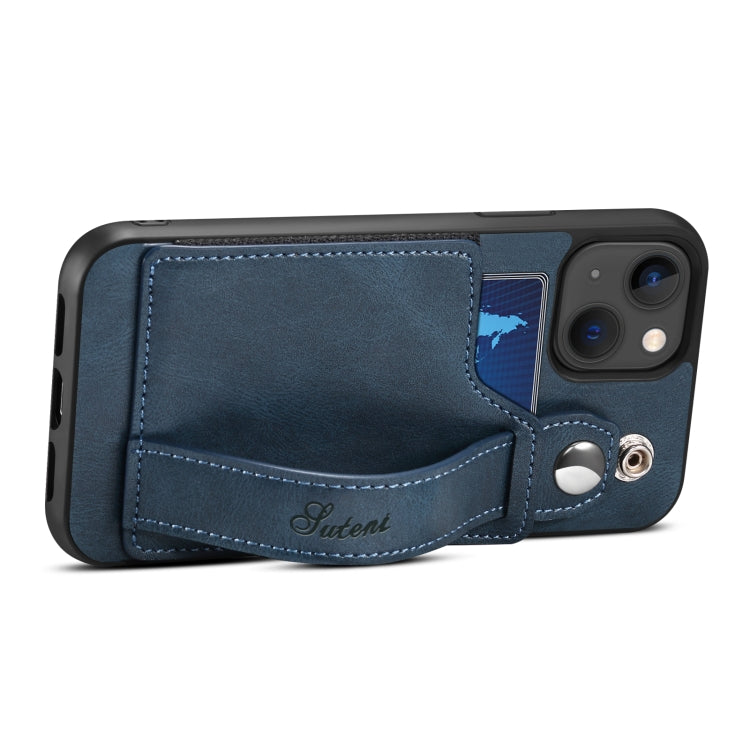 For iPhone 14 Suteni 215 Wrist Strap PU Phone Case