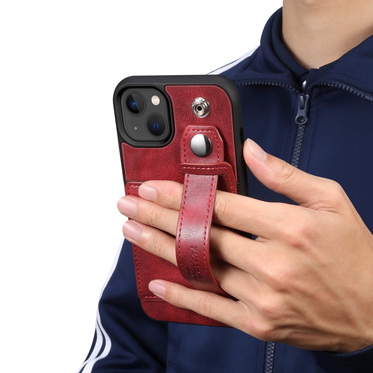 For iPhone 14 Suteni 215 Wrist Strap PU Phone Case