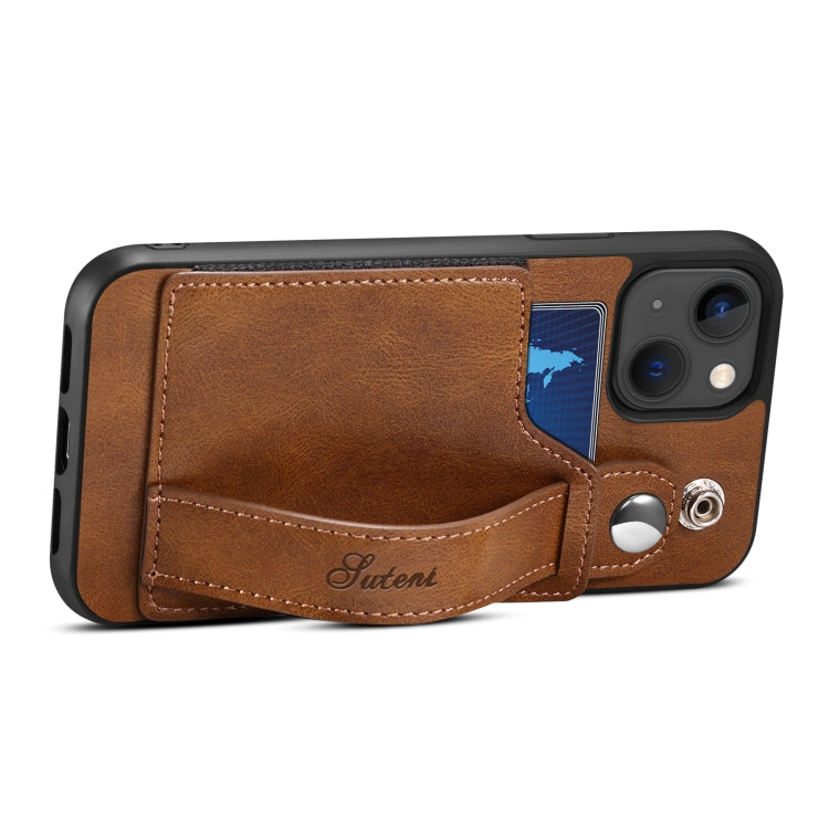 For iPhone 14 Suteni 215 Wrist Strap PU Phone Case