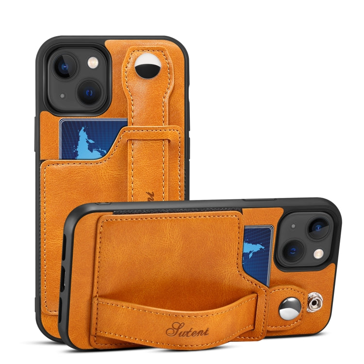 For iPhone 14 Plus Suteni 215 Wrist Strap PU Phone Case