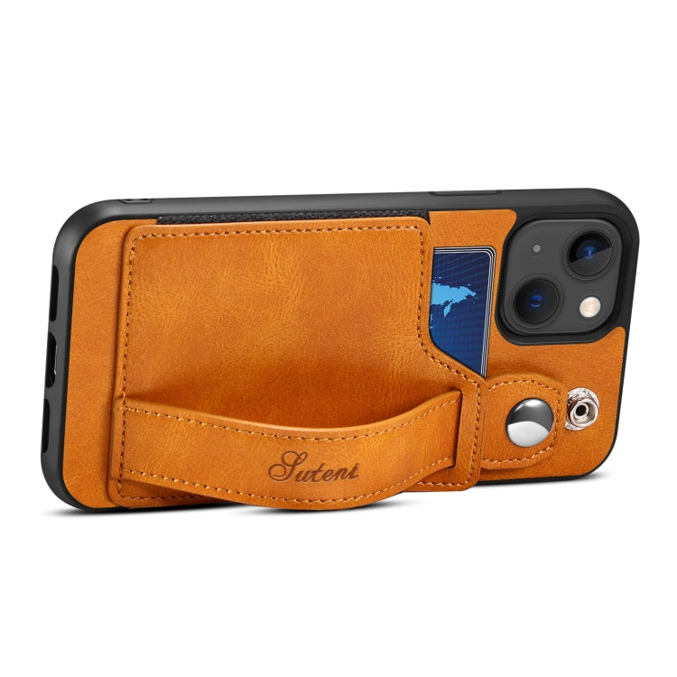 For iPhone 14 Plus Suteni 215 Wrist Strap PU Phone Case