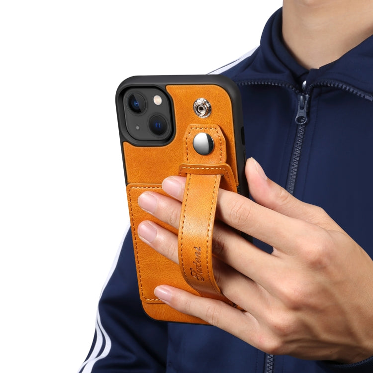 For iPhone 14 Plus Suteni 215 Wrist Strap PU Phone Case