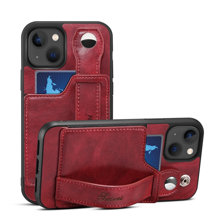 For iPhone 14 Plus Suteni 215 Wrist Strap PU Phone Case