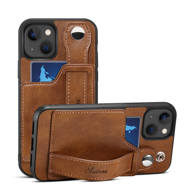 For iPhone 14 Plus Suteni 215 Wrist Strap PU Phone Case