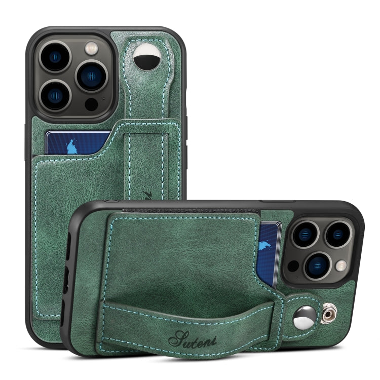 For iPhone 14 Pro Suteni 215 Wrist Strap PU Phone Case