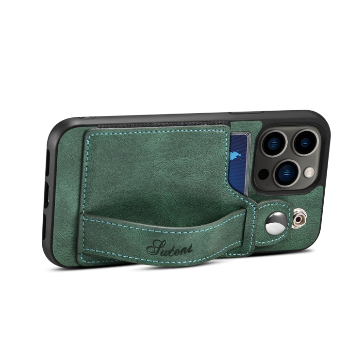 For iPhone 14 Pro Suteni 215 Wrist Strap PU Phone Case