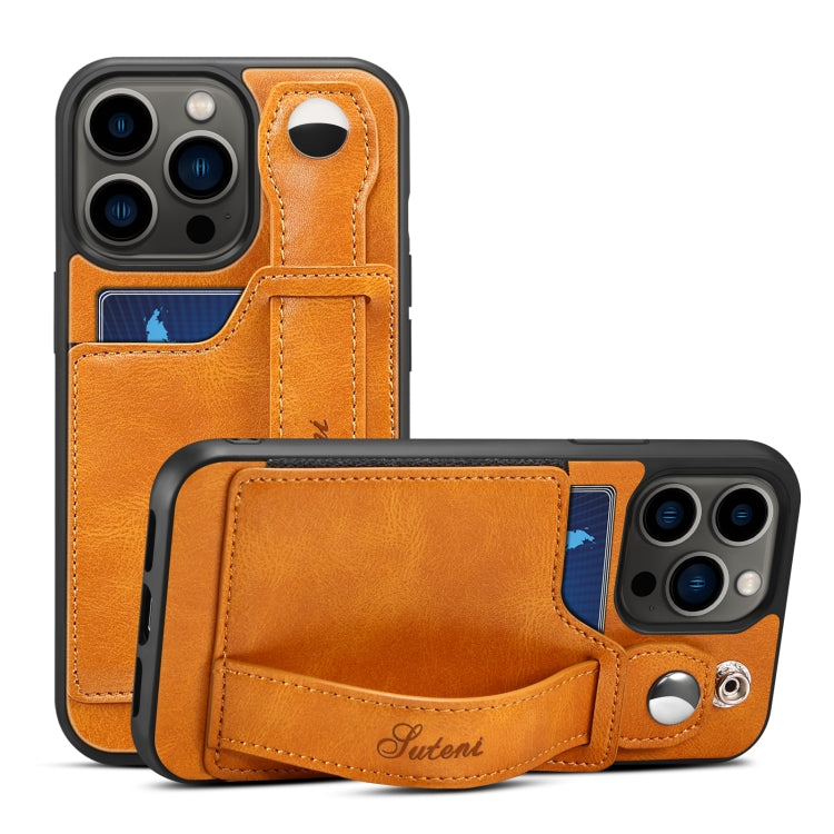 For iPhone 14 Pro Suteni 215 Wrist Strap PU Phone Case