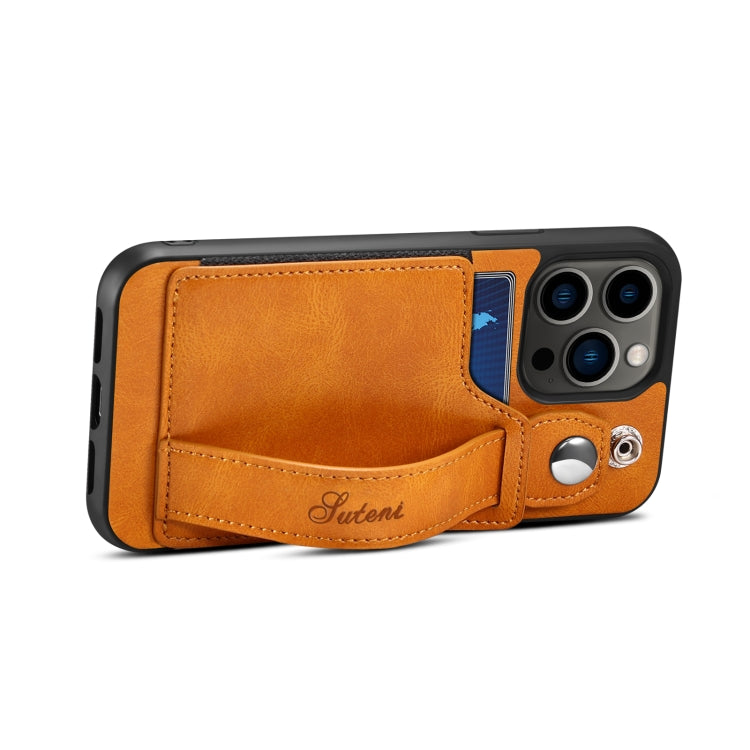 For iPhone 14 Pro Suteni 215 Wrist Strap PU Phone Case