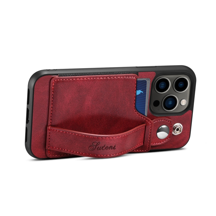 For iPhone 14 Pro Suteni 215 Wrist Strap PU Phone Case