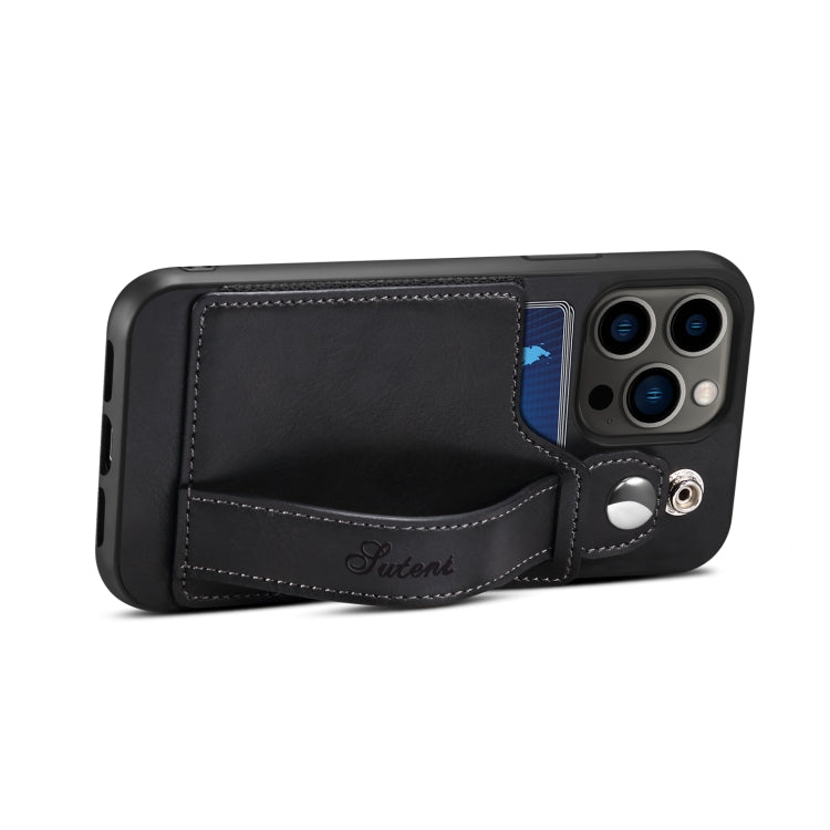 For iPhone 14 Pro Suteni 215 Wrist Strap PU Phone Case