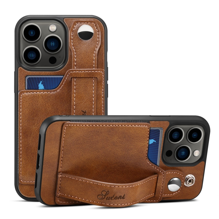 For iPhone 14 Pro Suteni 215 Wrist Strap PU Phone Case