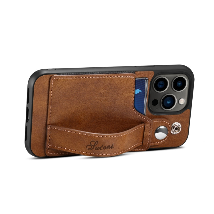 For iPhone 14 Pro Suteni 215 Wrist Strap PU Phone Case