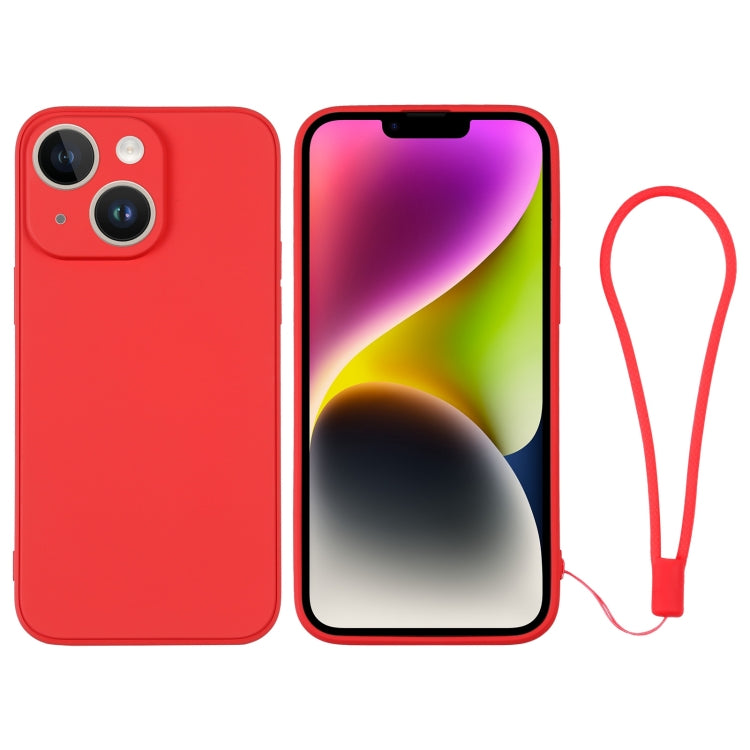 For iPhone 14 Plus Silicone Phone Case with Wrist Strap