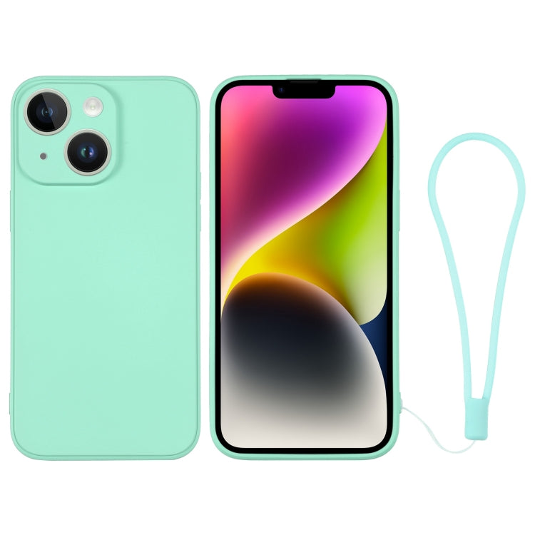 For iPhone 14 Plus Silicone Phone Case with Wrist Strap