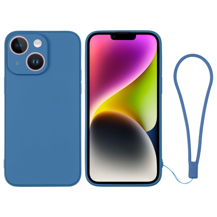 For iPhone 14 Plus Silicone Phone Case with Wrist Strap