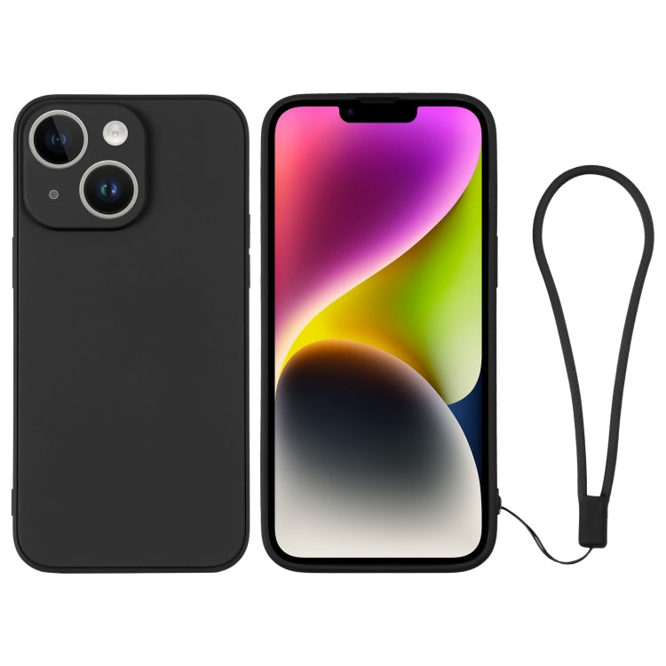 For iPhone 14 Plus Silicone Phone Case with Wrist Strap