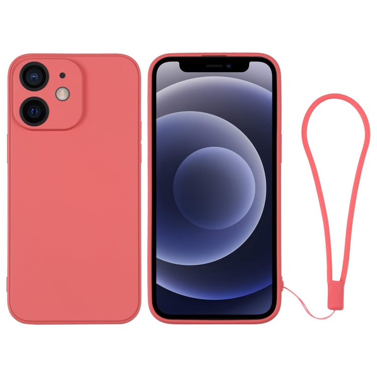 For iPhone 12 mini Silicone Phone Case with Wrist Strap
