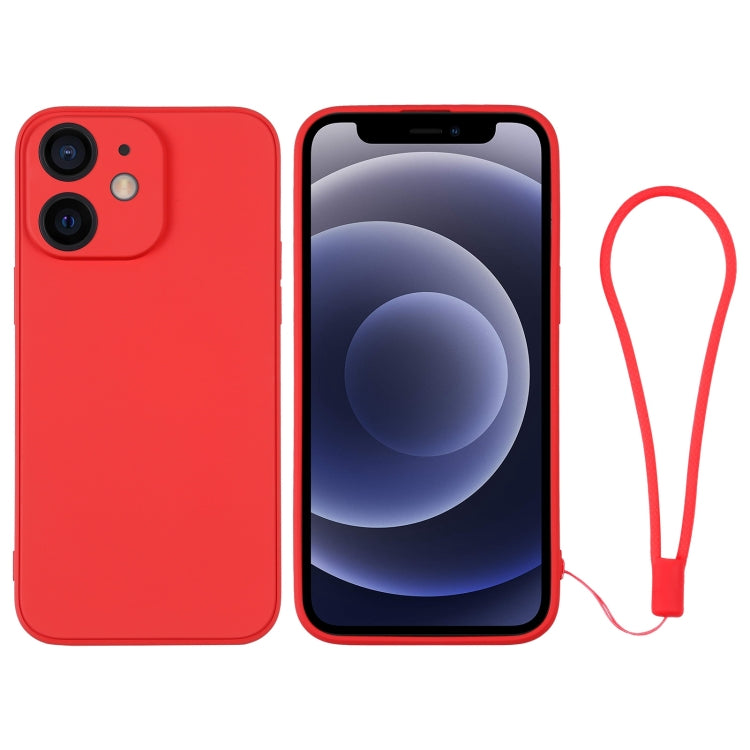 For iPhone 12 mini Silicone Phone Case with Wrist Strap