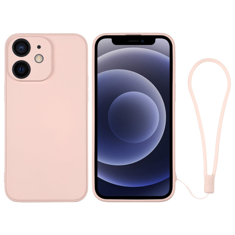 For iPhone 12 mini Silicone Phone Case with Wrist Strap