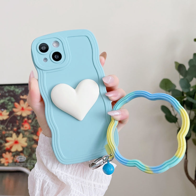 For iPhone 14 Wave Edge Heart Silicone Phone Case with Wristband