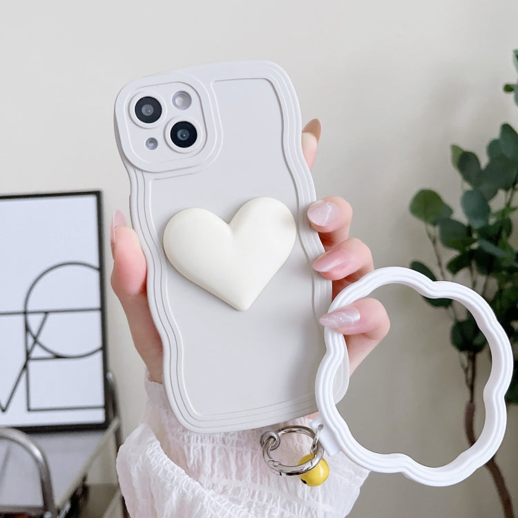For iPhone 14 Plus Wave Edge Heart Silicone Phone Case with Wristband