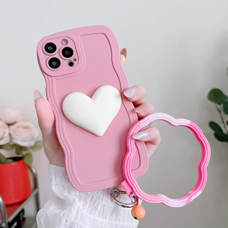 For iPhone 14 Pro Wave Edge Heart Silicone Phone Case with Wristband