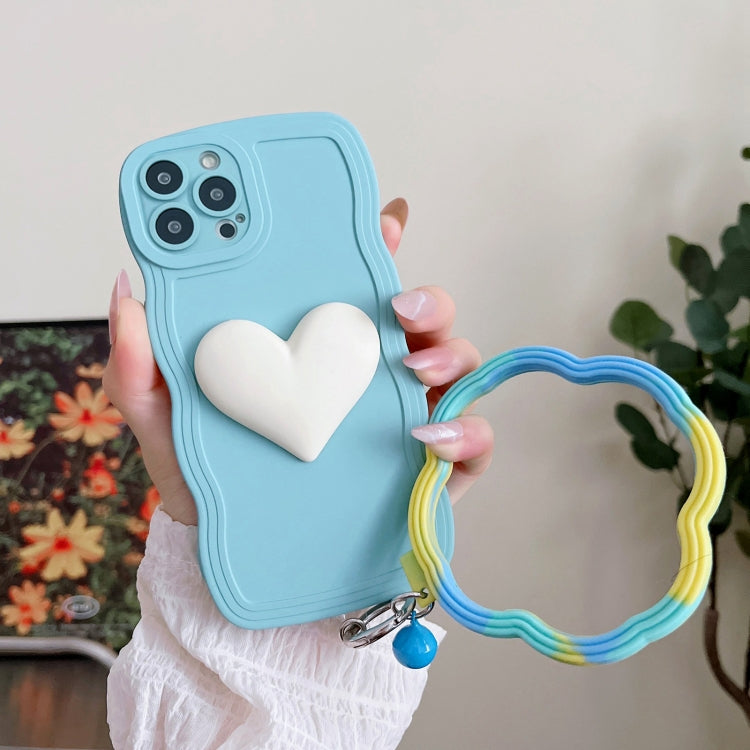 For iPhone 14 Pro Wave Edge Heart Silicone Phone Case with Wristband
