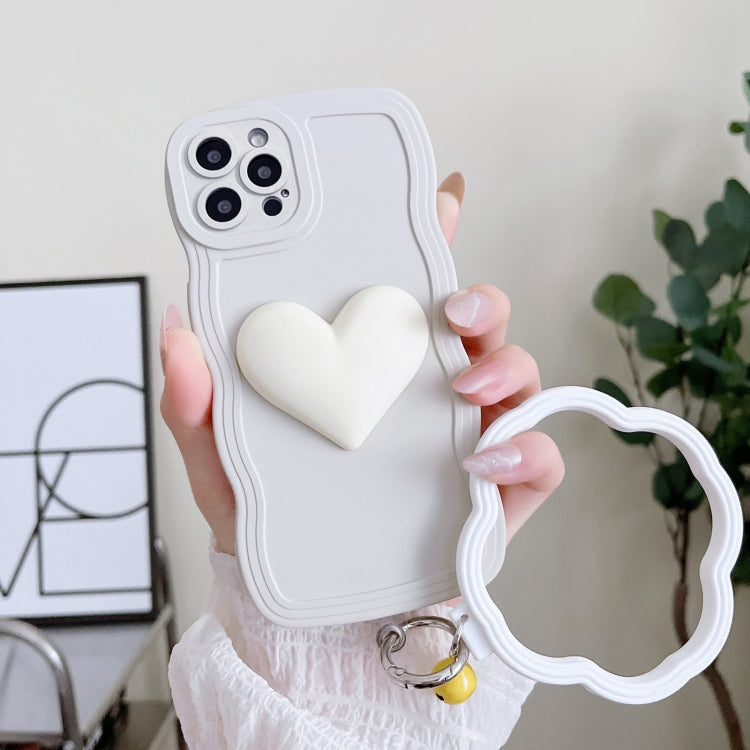 For iPhone 14 Pro Wave Edge Heart Silicone Phone Case with Wristband