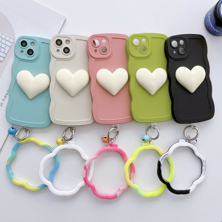 For iPhone 13 mini Wave Edge Heart Silicone Phone Case with Wristband